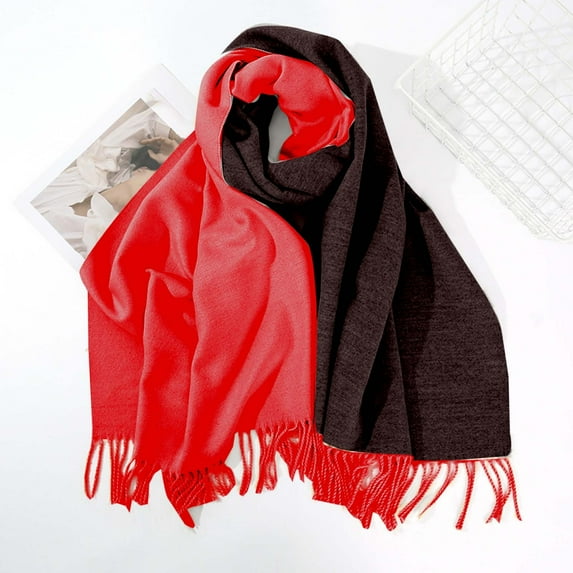 SYMOID Wool Scarf for Women Red - Warm Winter Cold Weather Soft Wool, Reversible Fringed Edge Design, One Size Fits All Stylish for Office & Daily Outings,Size Free Size