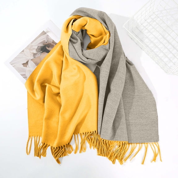 SYMOID Wool Scarf for Women Yellow - Warm Winter Soft Wool, Reversible Fringed Edge Design, One Size Fits All Stylish for Office & Daily Cold Weather,Size Free Size