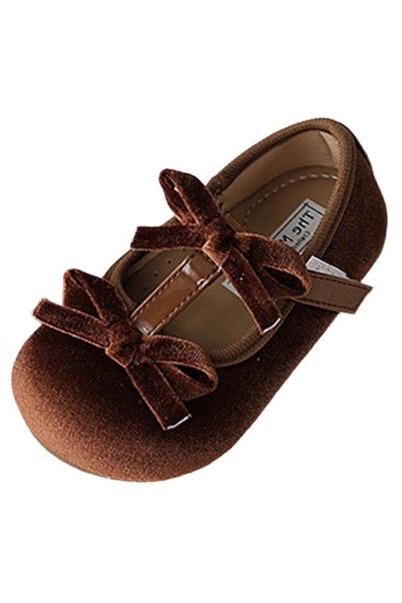 Girls Brown Suede Mary Jane Shoes with Bow, Kids Little Kids Dress Party Flats, T-Strap School Shoes,Size 11