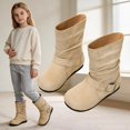 thumbnail image 1 of SYMSHOES Girls Mid-Calf Boots Faux Suede Slouch Winter Boots with Buckle Pull-On Design Beige Kids Fashion Boots for Girls,Size 34, 1 of 9