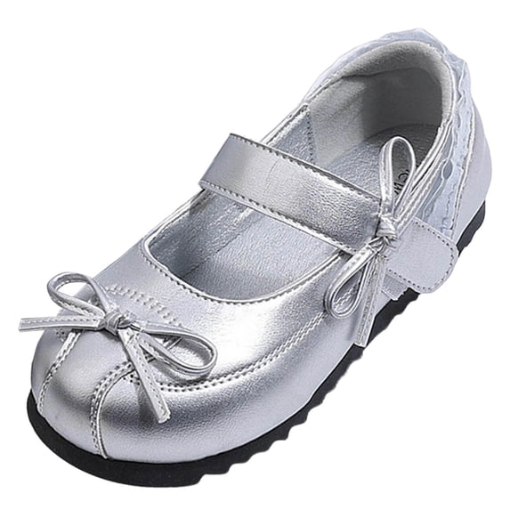 SYMSHOES Girls Silver Glitter Mary Jane Party Shoes with Bow Kids to Kids Patent Faux Leather Dress School Shoes Adjustable Strap Non-Slip,Size 11