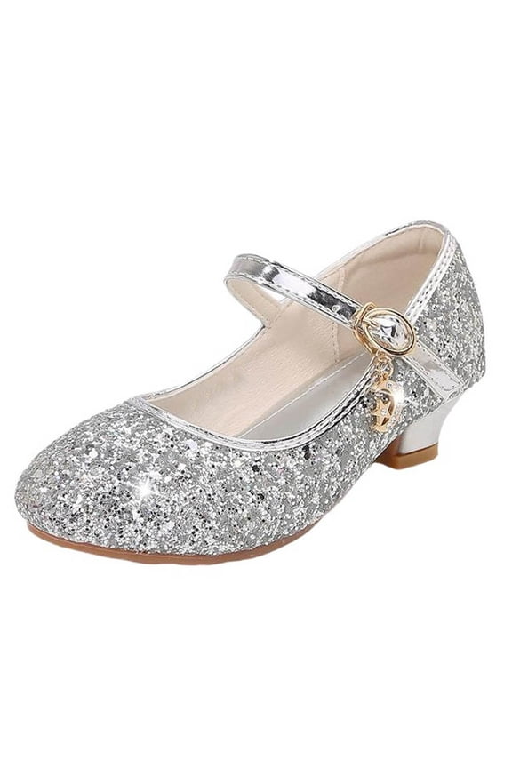 Girls' Silver Glitter Mary Jane Shoes Low Heel Sparkly Dress Party Shoes for Holiday Dance Recital Wedding,Size 1 M