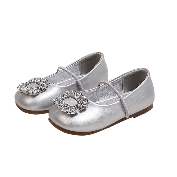 SYMSHOES Girls Sparkly Silver Flats with Rhinestone Buckle - Mary Jane Shoes for Flower Girl, Pageant & Party | Kids to Big Kids,Size 13 M