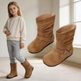 thumbnail image 1 of SYMSHOES Kids Boots for Girls Brown Mid-Calf Winter Boots Faux Suede Slouch Boots with Buckle Pull-On Design Girls Fashion Boots,Size 26, 1 of 9