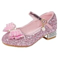 thumbnail image 1 of SYMSHOES Pink Sparkly Mary Jane Heels for Girls | Low Heel Party & Flower Girl Shoes with Rhinestone Bow & Buckle Strap,Size 12 M, 1 of 9