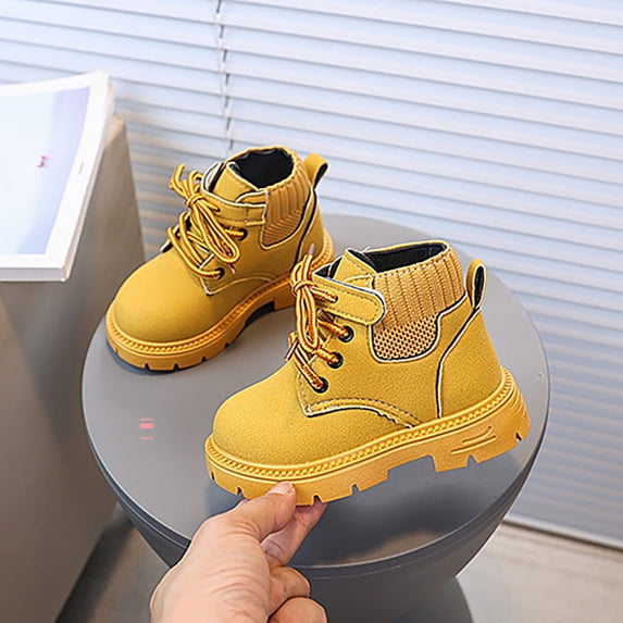 SYMSHOES Yellow Kids Girls Ankle Boots, Kids Lace Up Combat Booties with Non-Slip Sole, Fashion Short Boots for Little Girls,Size 28