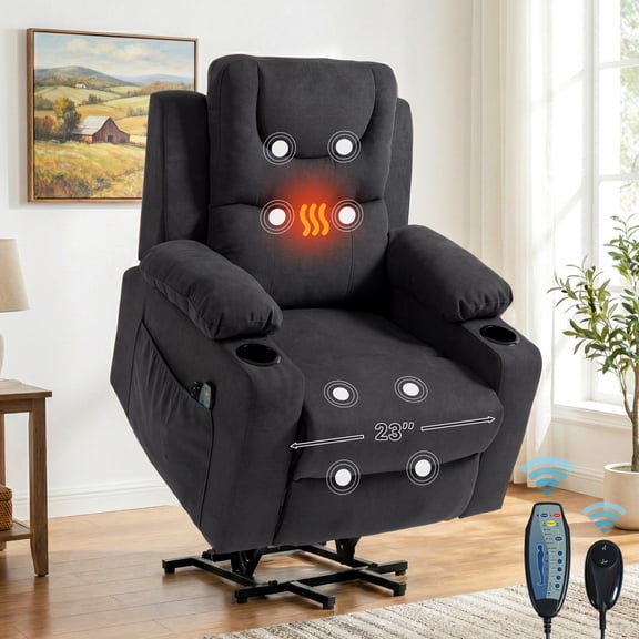 HSUNNS Power Lift Recliner Chair for Elderly with Vibration Massage and Lumbar Heating Electric Oversized Single Sofa with Cup Holder for Living Room, Grey