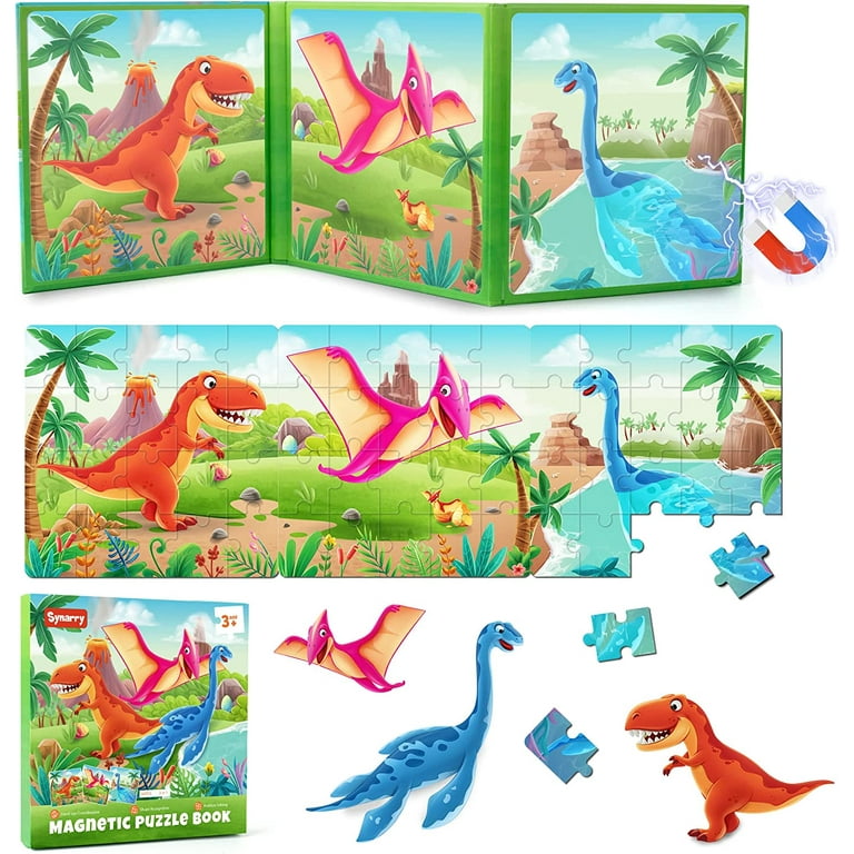 SYNARRY Dinosaur Puzzles for Kids 2-4, 20 Pieces Magnetic Puzzles for Kids Ages 3-5, Kids Travel Activity Toys Games for Kids Ages 3-5 in Car Airplane