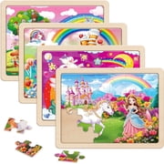 SYNARRY 4-in-1 Large Unicorn Princess Fairy Wooden Puzzle Set for Kids Age 3-8, 24pcs Each, FSC Certified Jigsaw Puzzles