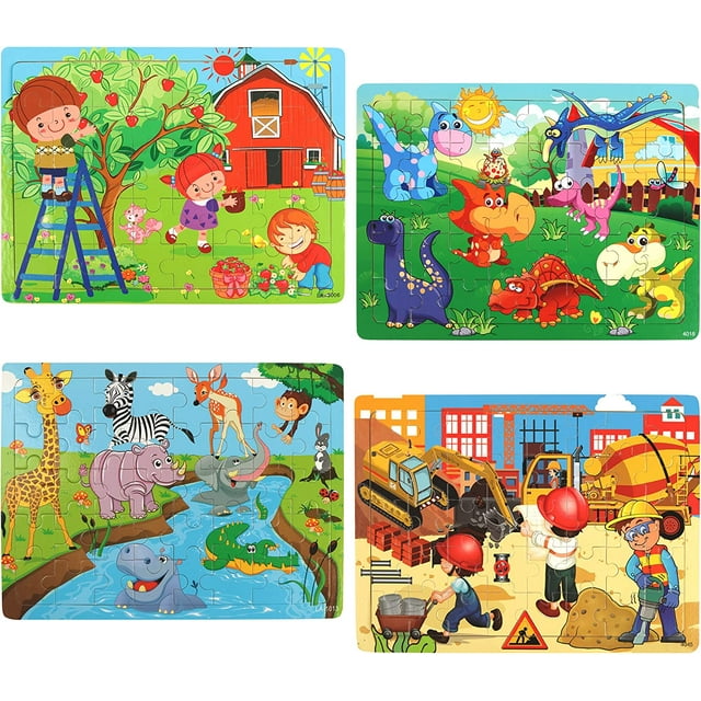 SYNARRY Puzzles for Kids Ages 48, 4 Pack Wooden Jigsaw Puzzles for
