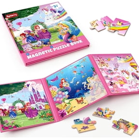 SYNARRY Unicorn Mermaid Princess 3-in-1 Magnetic Puzzles for Girls Kids Ages 3-6, Each Puzzle with 20 Pieces, FSC Certified Jigsaw Puzzle for Kids