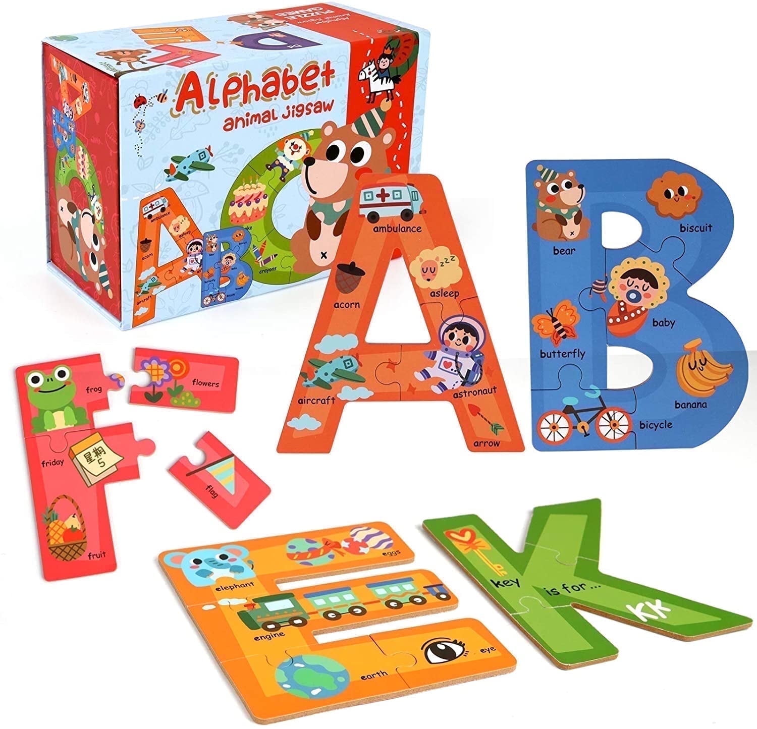 SYNARRY Wooden Alphabet Puzzles for Kids Ages 3-5, ABC Learning for Toddlers Ages 3+, Sight Words Letter Puzzles Montessori Toys Educational STEM for Preschool Boys Girls Kids Gifts