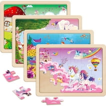 SYNARRY Wooden Puzzles for Kids Ages 3-5, 4 Packs 24 PCs Jigsaw Puzzles Preschool Princess  Mermaid Toys Gifts for Children, Wood Puzzles for 3 4 5 6 Year Old Girls