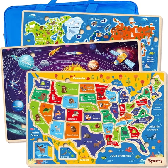 Map For Students SYNARRY Wooden Puzzles for Kids, Geography and Space Play - Walmart.com