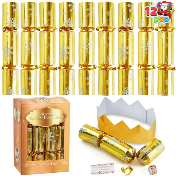 Joyfy 12 Pcs Christmas Crackers Party Favor Non-Snap Gold Snowflake Design Party Table Favors with Holiday Party Favor Supplies for Kids and Adults, Christmas Parties, Dinners and Holidays