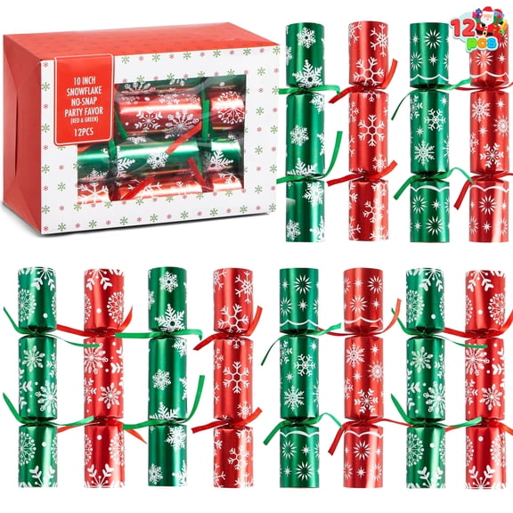Joyfy 12 Pcs Christmas Crackers Party Favor Non-Snap Red & Green Snowflake Design Party Table Favors for Kids and Adults