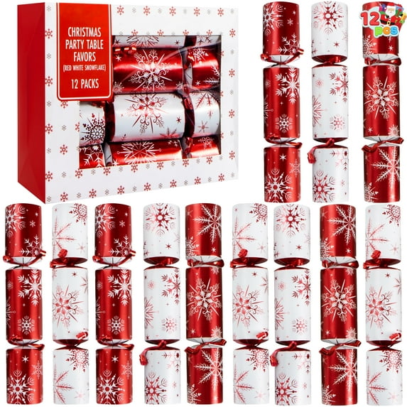 Joyfy 12 Pcs Christmas Crackers Party Favor Non-Snap Red & White Snowflake Design Party Table Favors with Holiday Party Favor Supplies for Kids and Adults, Christmas Parties, Dinners and Holidays
