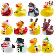 SYNCFUN 12 Pcs Christmas Ducks for Christmas Stocking Stuffers, Xmas Rubber Duck Bath Toys for Kids Gift, Christmas Party Favor Novelty Duckies for Boys, Girls and Toddlers