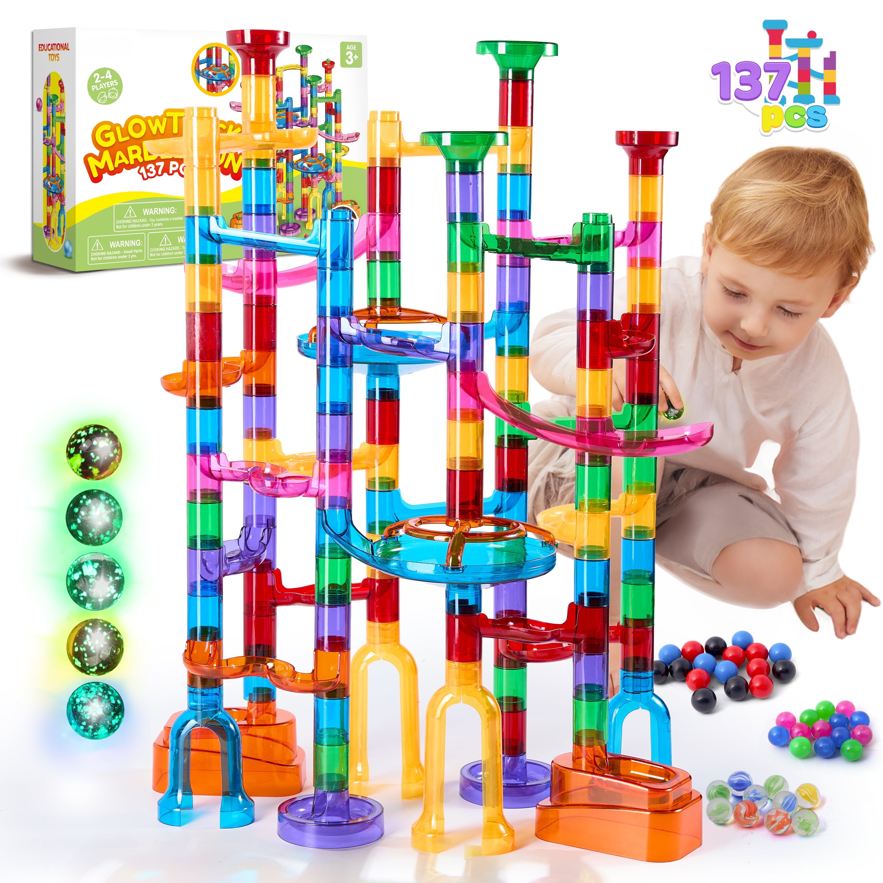 Walmart Cyber Monday Deals 2025 - Joyfy 137pcs Glowing Marble Run, Building Blocks Set with Glow-in-the-Dark Marbles, STEM Toy for Kids