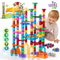 Joyfy 137Pcs Glowing Marble Run Game Set for Kids, STEM Building Toys Construction Blocks with 15 Glow in The Dark Marbles, Christmas Birthday Gift for Boys Girls Over 3