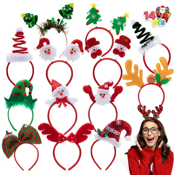 Joyfy 14 Pcs Christmas Headbands with Different Designs Santa Holiday Headbands for Kids Women Adult Xmas Party Favors (ONE Size FIT ALL)