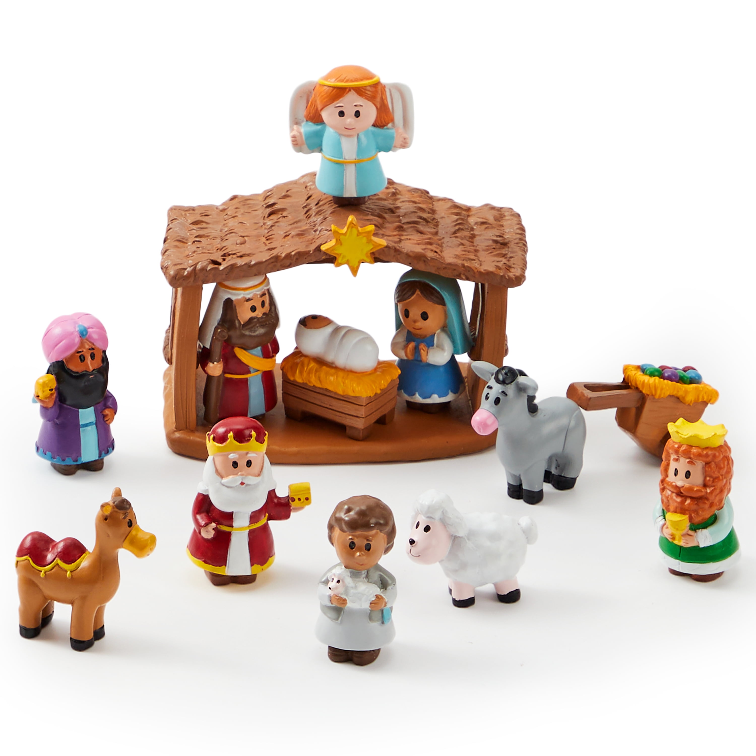 14-Piece Colorful Miniature Nativity Playset for Kids