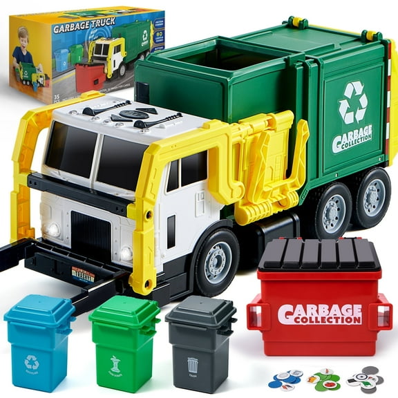 Joyfy 16" Lights and Sounds Large Garbage Truck Toys for Boys, Realistic Trash Truck Toy with Trash Can Lifter and Dumping Function, Toy Truck Christmas Girthday Gift for Boy Age 2 3 4 5 Years Old