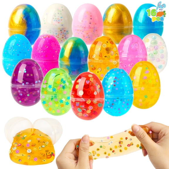 Joyfy 16 Pcs Prefilled Easter Eggs with Crystal,Galaxy,Clear Slime and Confetti Stress Relief,Slime Kits for Boys Girls,Easter Egg Hunt Supplies