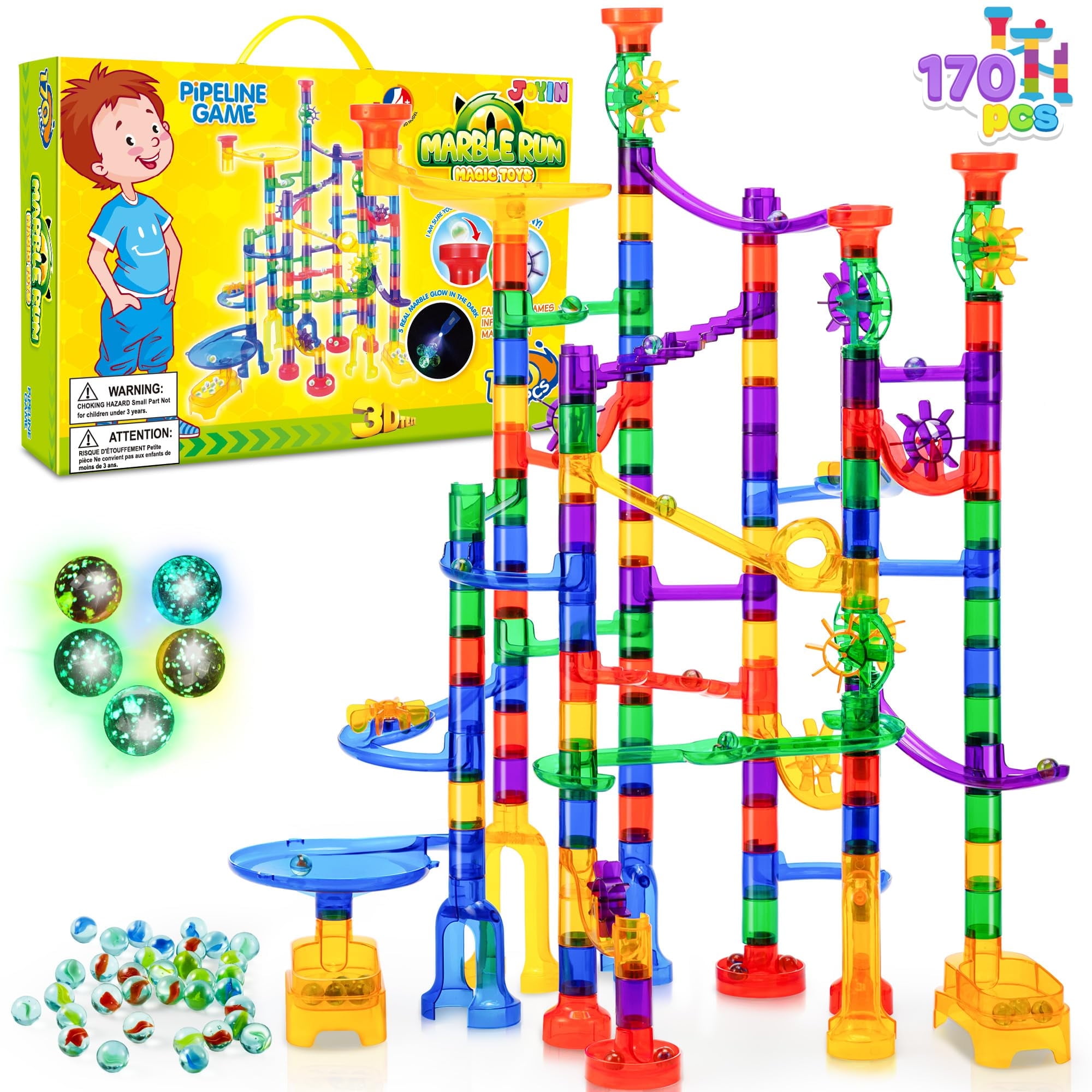 SYNCFUN 170 Pcs Glowing Marble Run, Construction Building Blocks Toys