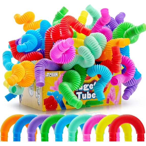 Joyfy 18 Pack Large Pop Tubes Sensory Toys Up to 27.5" Fidget Tubes Party Favors for Kids Connectable & Extendable Stress and Anxiety Relief Stretchy Toys for Boys Girls