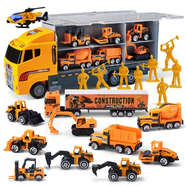 SYNCFUN 19 in 1 Die-cast Construction Toy Truck with Little Figures ...