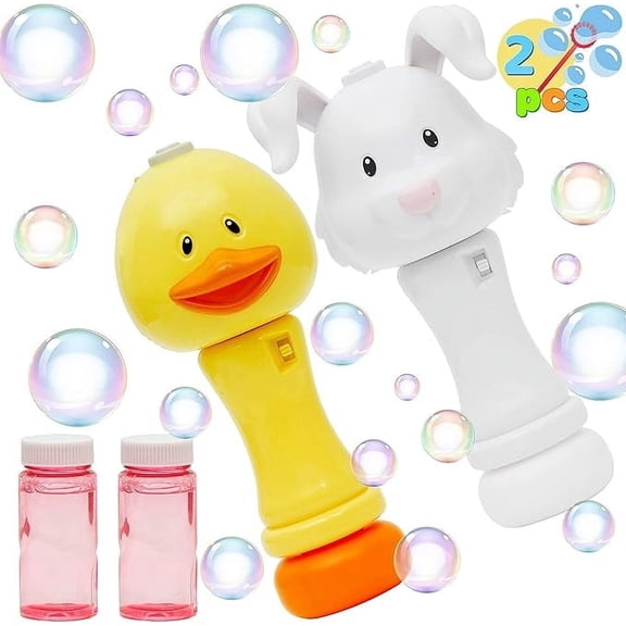 SYNCFUN 2 Pack Duck & Bunny Bubble Wands for Parties, Easter Basket Stuffers & Outdoor Games