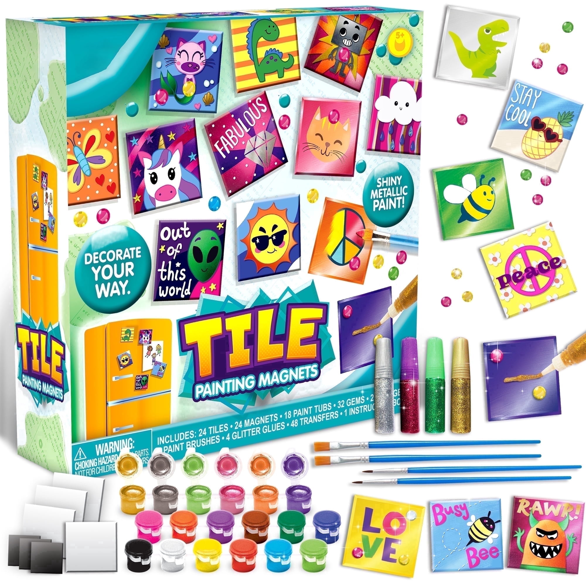 Joyfy 24 Magnetic Mini Tiles Art Kit, DIY Supplies for Party Favors, Family Activity, Birthday Present, Arts and Crafts for Kids Ages 3-12