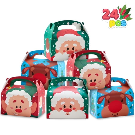 Joyfy 24 Pcs 3D Christmas House Cardboard Boxes for Holiday Xmas Goody Gift, Goodie Paper Boxes, School Classroom Party Favor Supplies, Candy Treat Cardboard Cookie Boxes