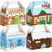 Joyfy 24 Pcs 3D Christmas House Cardboard Boxes for Holiday Xmas Goody Gift, Goodie Paper Boxes, School Classroom Party Favor Supplies, Candy Treat Cardboard Cookie Boxes