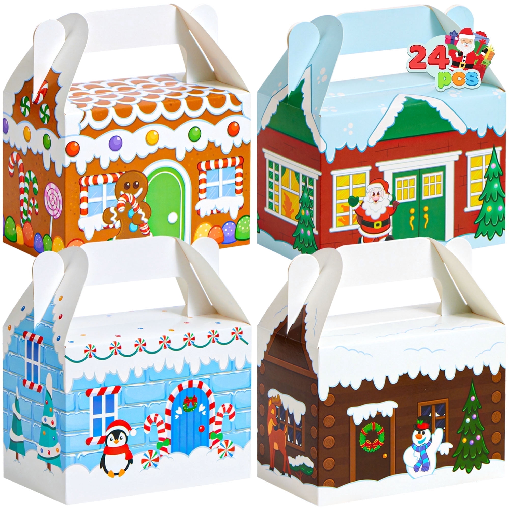 Joyfy 24 Pcs 3D Christmas House Cardboard Boxes for Holiday Xmas