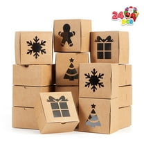Joyfy 24 Pcs Brown Bakery Boxes with Window, 4"x 4"x 2.5" Small Kraft Cookie Boxes for Christmas Cupcakes, Cookies, Brownies, Donuts, Truffles Gift-Giving