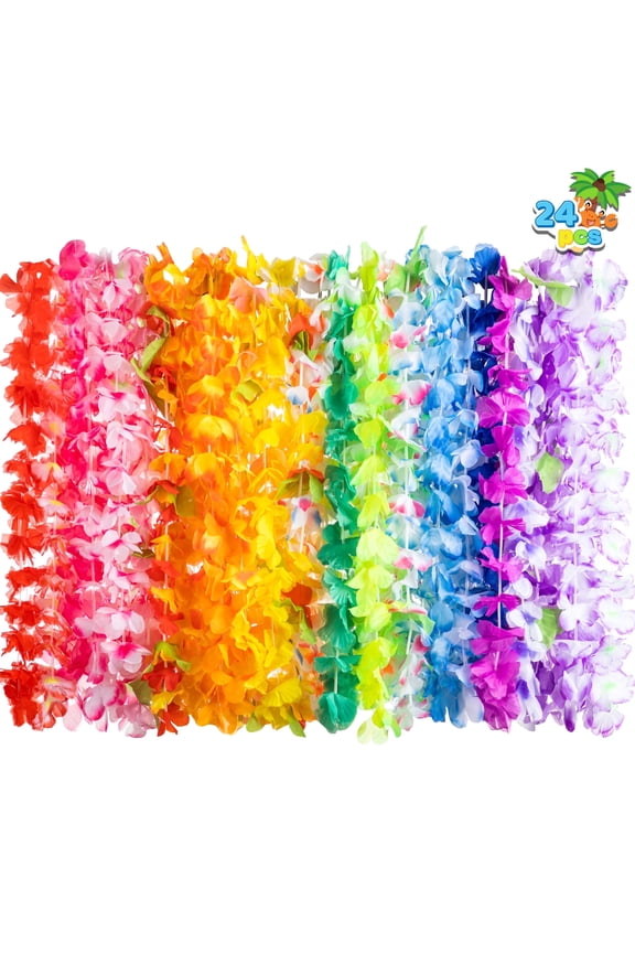 24 Pcs Hawaiian Leis Colorful Tropical Flower Leis Luau Party Supplies Beach Party Decorations  Party Favors Wedding Necklaces