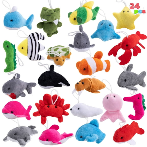 Joyfy 24 Pcs Mini Stuffed Animal Small Plush Toy Party Favors Sea Animals Pinata Fillers for Kids, Carnival Prizes, School Gifts, Birthday Party Supplies