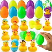 Joyfy 24 Pcs Prefilled Easter Eggs with Toys(12 Ducks and 12 Eggs),Colorful Easter Eggs Prefilled with Rubber Ducks for Easter Basket Stuffers and Bathtub Toys Party Favors