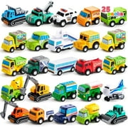 JOYFY 25 Pcs Kids Toy Cars Bulk, Pull Back Cars and Trucks Play Vehicles Set, Mini Excavator Party Favors Birthday Gift for Boys and Girls