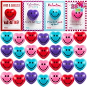 Joyfy 28 Packs Valentines Day Cards with Heart Shaped Stress Ball for Kids, Stress Relief Smile Squishy Toy Ball Fidget Toys for Valentine Kids School Class Exchange Party Favors
