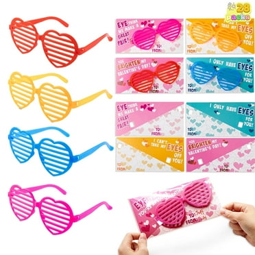 Joyfy 28 Packs Valentines Day Cards with Heart Shaped Glasses for Kids, Valentines School Classroom Exchange Cards Gifts, Valentines Party Favors