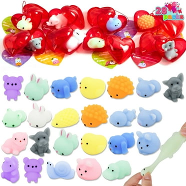SYNCFUN 28 Packs Valentines Gifts for Kids, Valentine Kawaii Stress Relief Mochi Squishy Toys Filled Hearts for Kids Classroom Exchange Cards Gifts, Valentines Party Favors