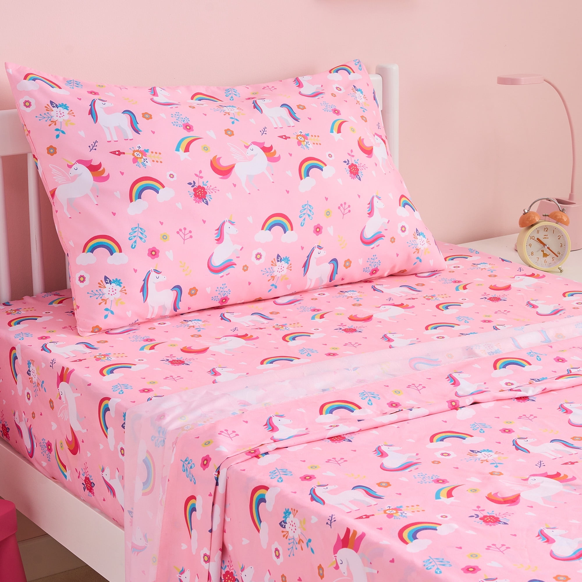Pink Unicorn Print Microfiber Twin Sheet Set