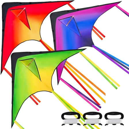 Joyfy 3 Packs Large Delta Kite, Easy to Fly for Kids and Adults with 328ft String, Large Delta Beach Kite for Outdoor Games and Activities
