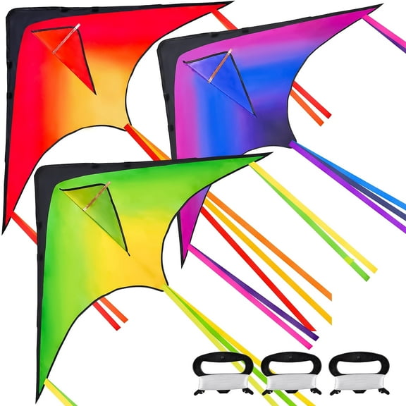 Joyfy 3 Packs Large Delta Kite, Easy to Fly for Kids and Adults with 328ft String, Large Delta Beach Kite for Outdoor Games and Activities