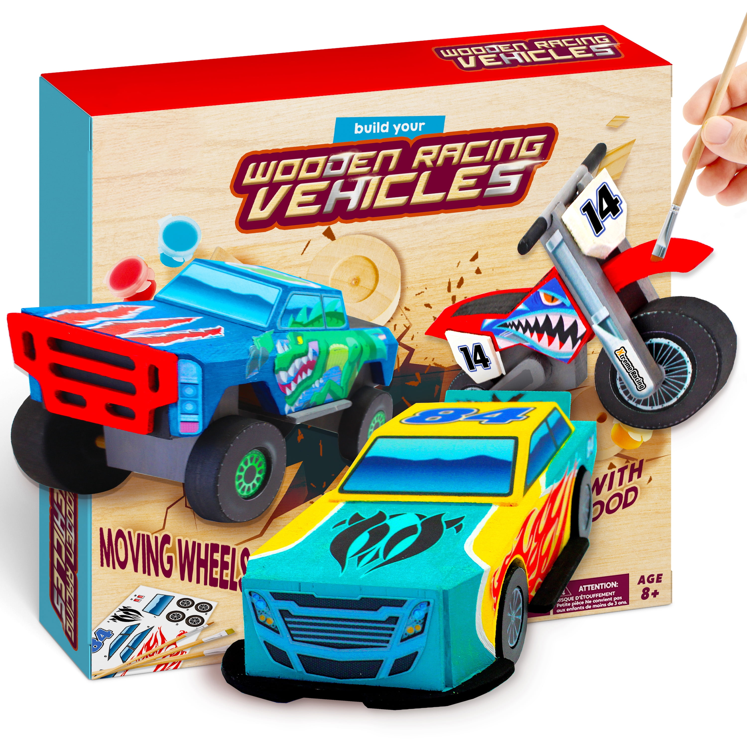 Joyfy Wooden Race Car Painting Kit for Kids 3-Piece Build and