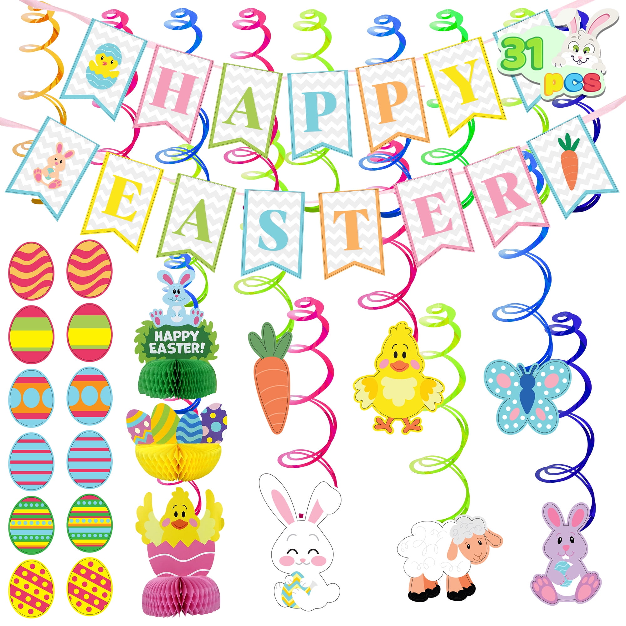 SYNCFUN 31 Pcs Easter Decorations,Cutouts Swirls Garland,Tissue Fans