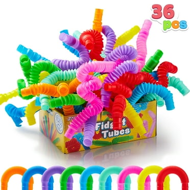 SYNCFUN 36 Pack Pop Tubes Party Favors Fidget Tubes for Kids 9 Colors Connectable & Extendable Stress Relief Sensory Toys for Toddler